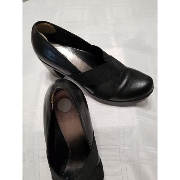 Dansko Black Leather Slip On Block Heels Shoes Women's 41 / 9.5 M - Picture 3 of 9
